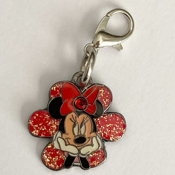 Vintage Disney Minnie Mouse Clip On Charm Zipper Pull Purse EnamelCrystal Signed - Picture 3 of 8